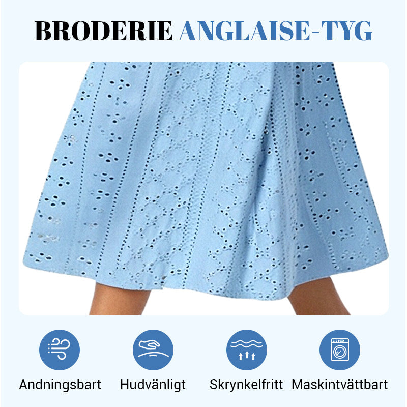 ⏰Begränsad tid 50% rabatt🌸 Elegant klänning med V-ringning och broderie anglaise för dam