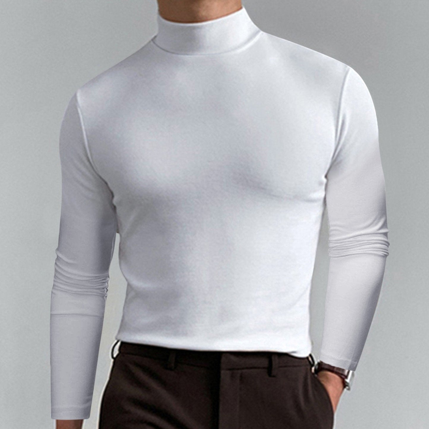 2025 Ny Långärmad T-shirt med hög hals Smal Fit för män