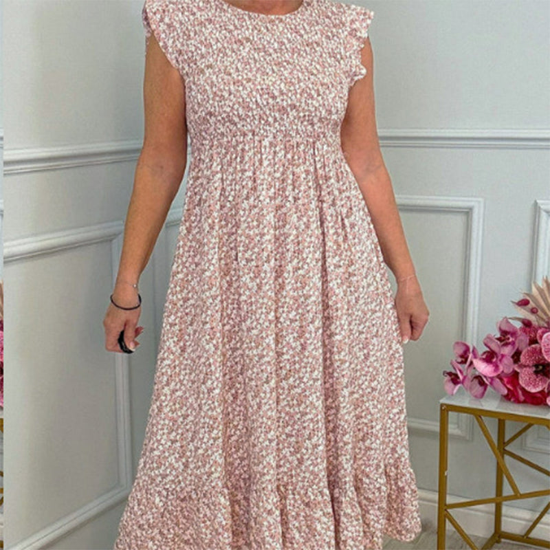 đ Elegant blommig klĂ€nning med hög midja och manschetter för damer