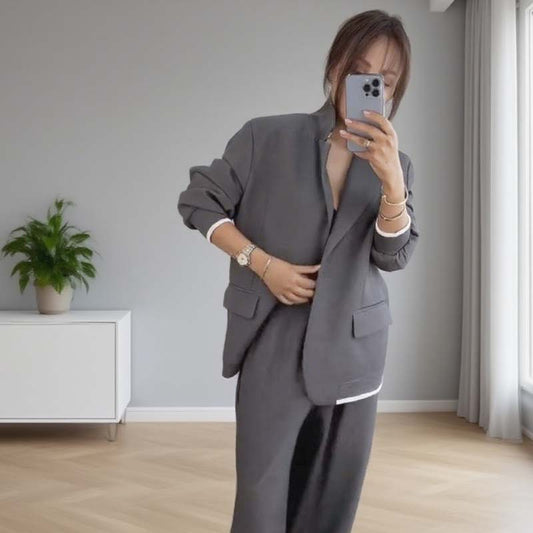 2-delat set med långärmad blazer och vida byxor för damer🔥FRI FRAKT🔥