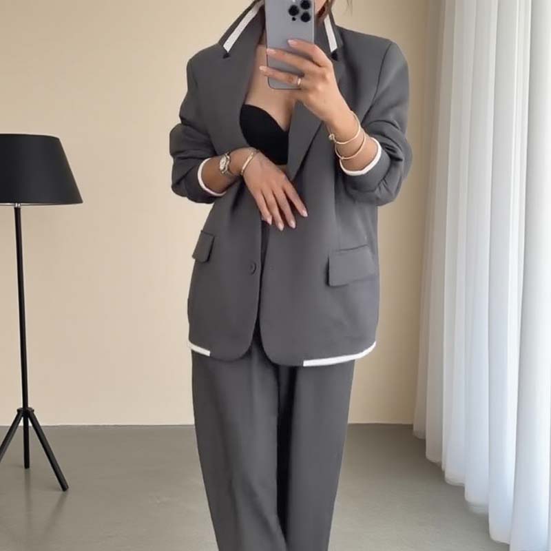 2-delat set med långärmad blazer och vida byxor för damer🔥FRI FRAKT🔥