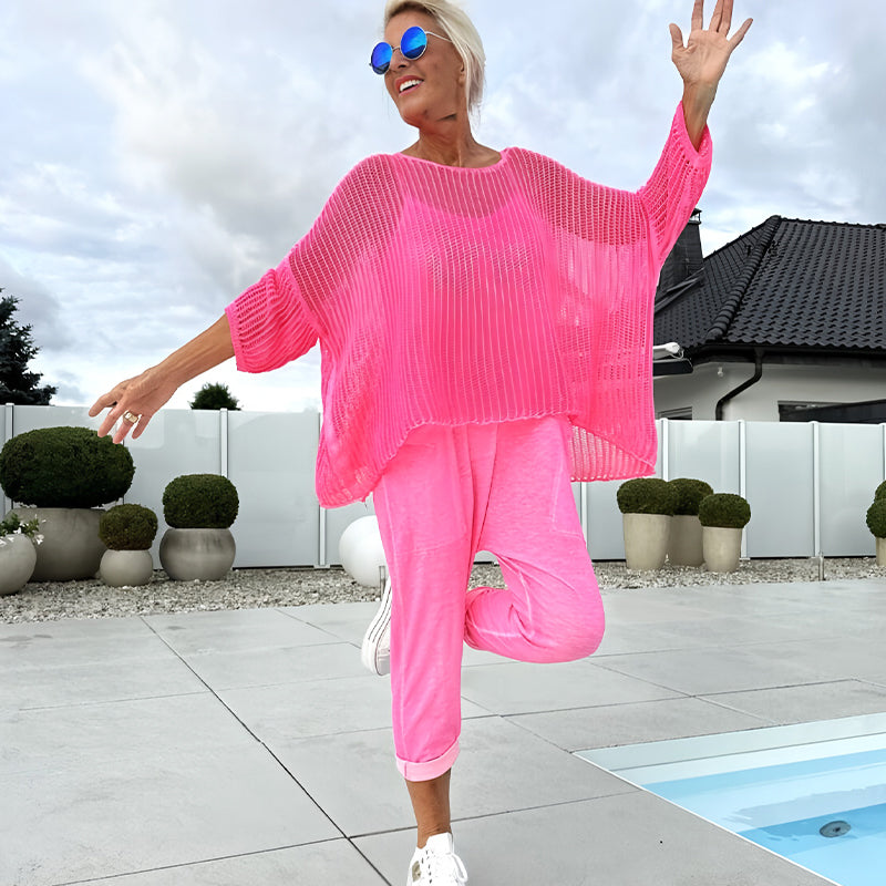 🌸Hängselbyxor med bokstavstryck för damer Jumpsuit+ Hollow Smock Casual Kostym