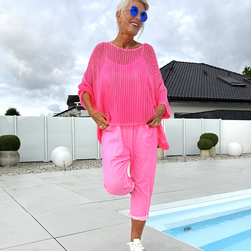 🌸Hängselbyxor med bokstavstryck för damer Jumpsuit+ Hollow Smock Casual Kostym