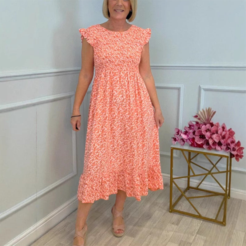 💃 Elegant blommig klänning med hög midja och manschetter för damer