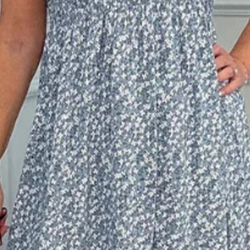 💃 Elegant blommig klänning med hög midja och manschetter för damer