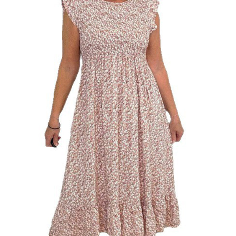 💃 Elegant blommig klänning med hög midja och manschetter för damer